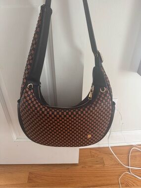 Gold Blush Woven Checker shoulder bag- Brown and Black